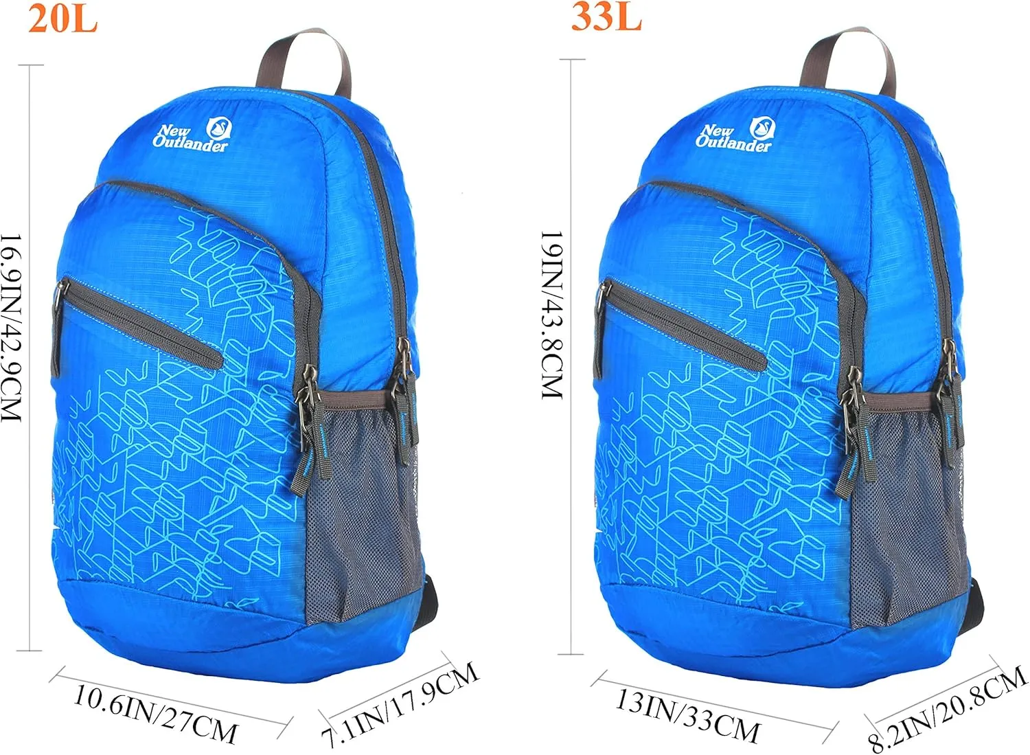 Outlander Packable Handy Lightweight Travel Hiking Backpack Daypack-Light Blue-L