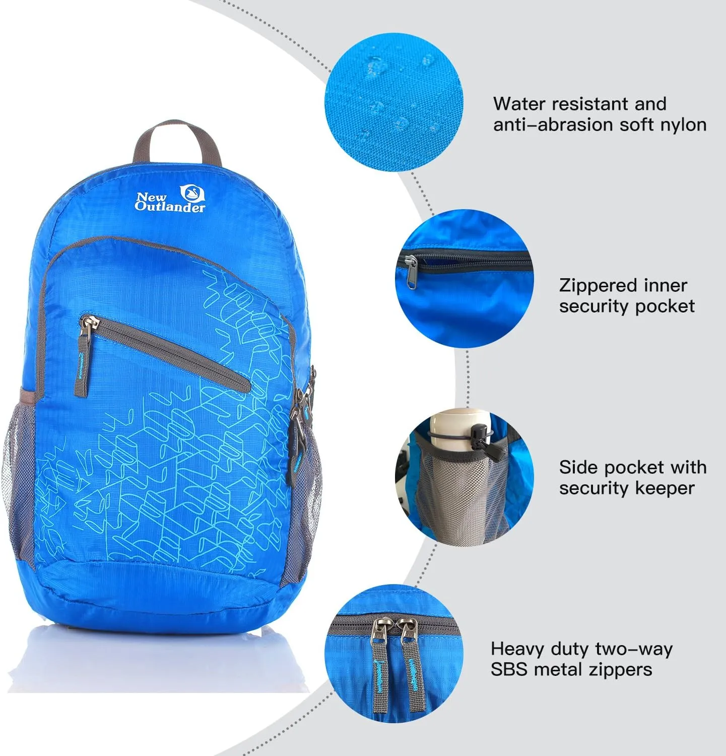 Outlander Packable Handy Lightweight Travel Hiking Backpack Daypack-Light Blue-L