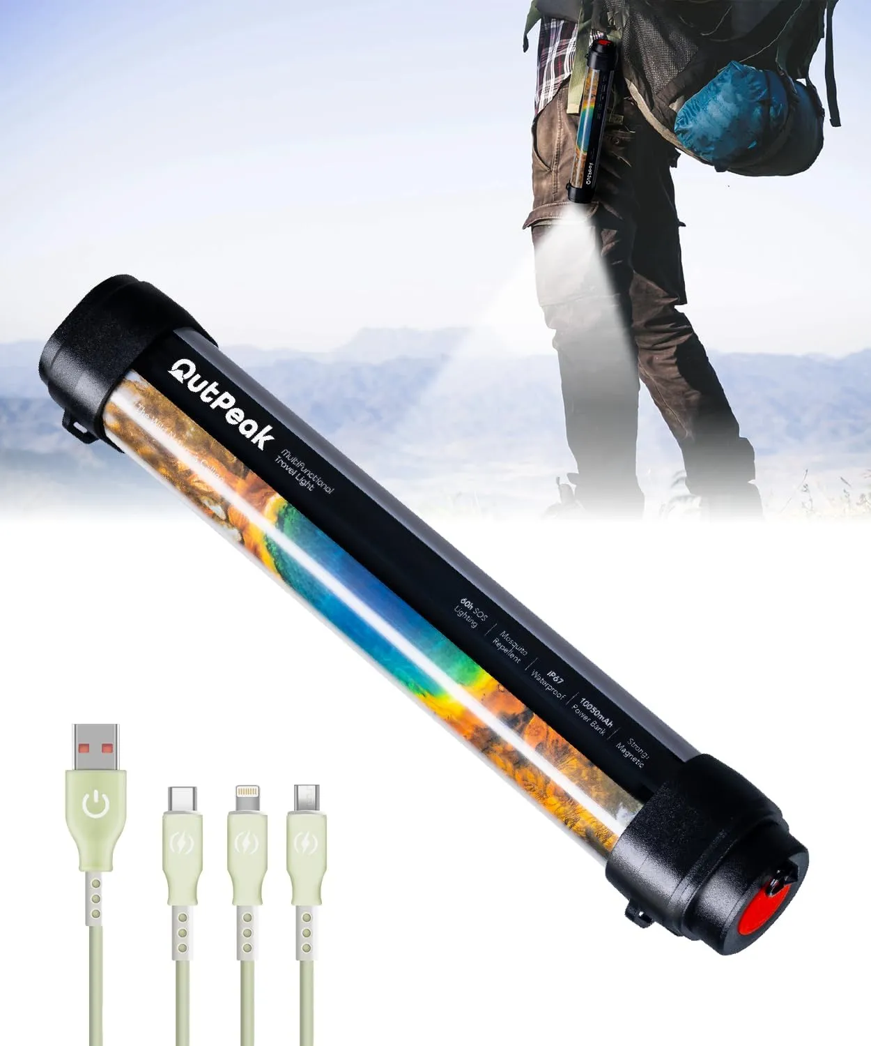 OutPeak 10050 Capacity Flashlight Strong Light | Multifunctional Super Bright Camping Tent Rechargeable Treasure| Outdoor Power Outage| Camping Emergency Light |Home| USB Charging
