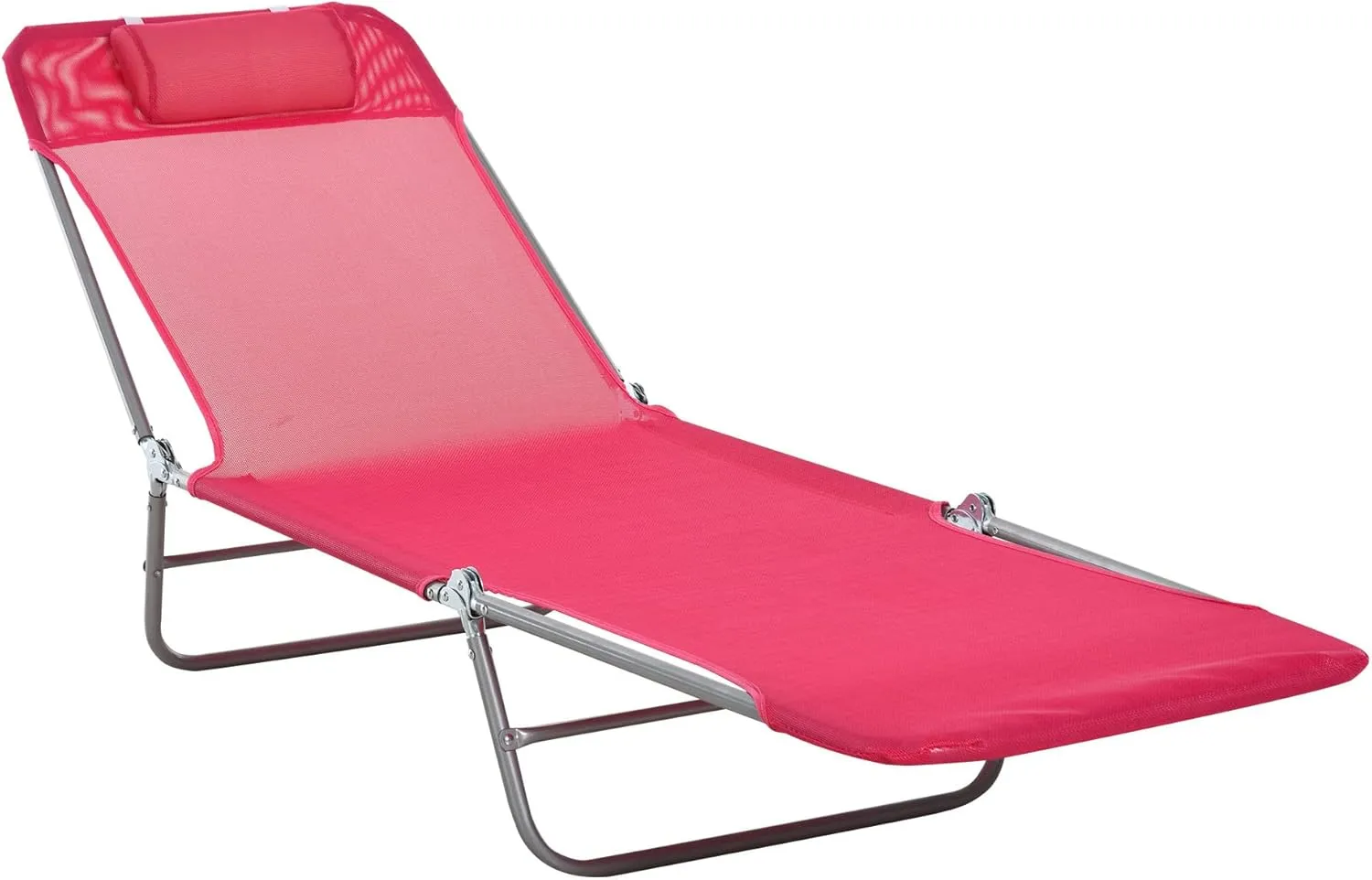 Outsunny Folding Chaise Lounge Chair, Pool Sun Tanning Chair, Outdoor Lounge Chair with Reclining Back, Breathable Mesh Seat, Headrest for Beach, Yard, Patio, Pink