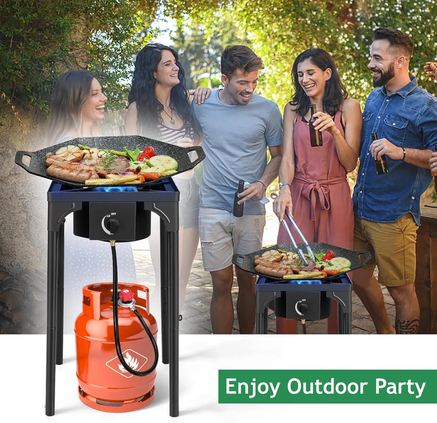 Outvita 75,000 BTU Portable Gas Camping Stove, Outdoor Propane Burner with 20psi Regulator, High Pressure Single Cooker Camp Cooking Home Brewing and Frying