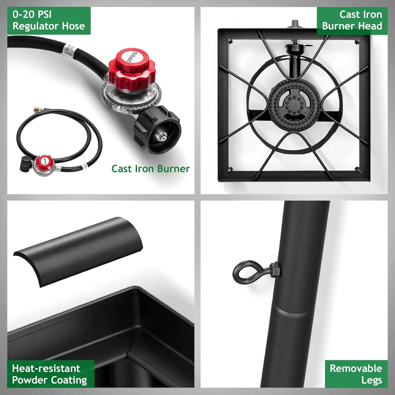 Outvita 75,000 BTU Portable Gas Camping Stove, Outdoor Propane Burner with 20psi Regulator, High Pressure Single Cooker Camp Cooking Home Brewing and Frying