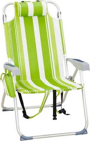 Outvita Backpack Beach Chair, 5 Level Adjustable Positions Beach Chair with Back Storage Bag, Cooler Pouch and Side Bags for Beach Poolside Lawn