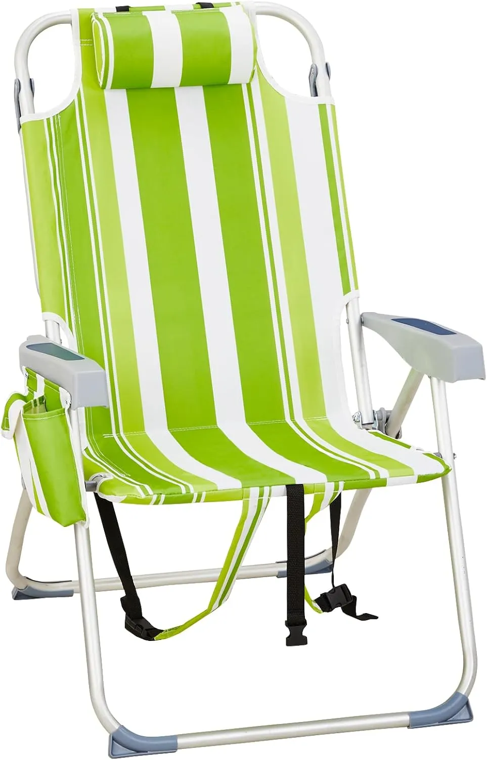 Outvita Backpack Beach Chair, 5 Level Adjustable Positions Beach Chair with Back Storage Bag, Cooler Pouch and Side Bags for Beach Poolside Lawn