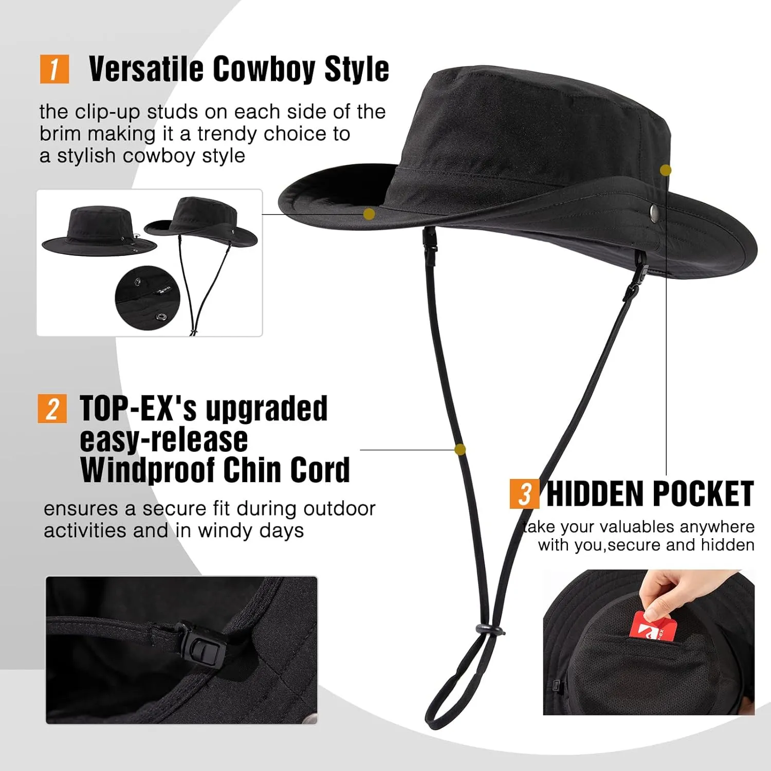 Oversize XL/XXL Bucket Sun Hat Men Women Waterproof UV Packable Lightweight Wide Brim Boonie Cap Golf Fishing Hiking Safari