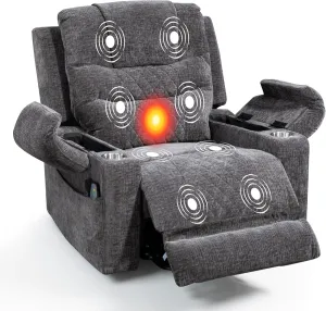 Oversized Lay Flat Power Electric Lift Recliner Chair for Elderly Seniors Adults with Extended Footrest Heat Massage,USB,Type-C Ports, Infinite Position, Armrest Storage, Cup Holders,Gray