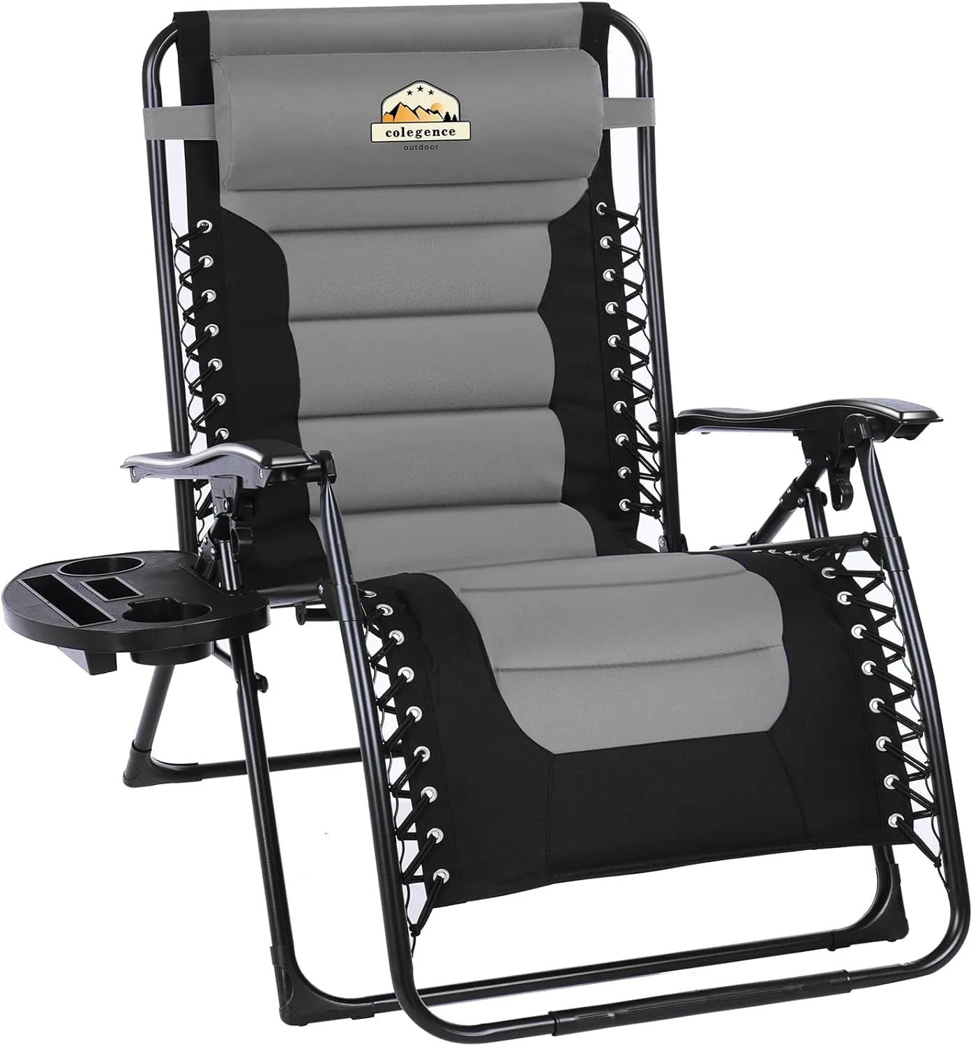 Oversized Padded Zero Gravity Lounge Chair, Foldable Patio Anti Gravity Reclining Chairs Folding Lawn Recliner with Cup Holder for Yard, Camping, Outdoor, Support 350 LBS, Black