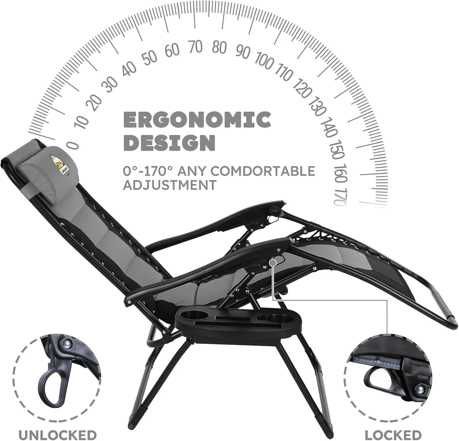 Oversized Padded Zero Gravity Lounge Chair, Foldable Patio Anti Gravity Reclining Chairs Folding Lawn Recliner with Cup Holder for Yard, Camping, Outdoor, Support 350 LBS, Black