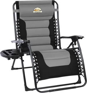 Oversized Padded Zero Gravity Lounge Chair, Foldable Patio Anti Gravity Reclining Chairs Folding Lawn Recliner with Cup Holder for Yard, Camping, Outdoor, Support 350 LBS, Black