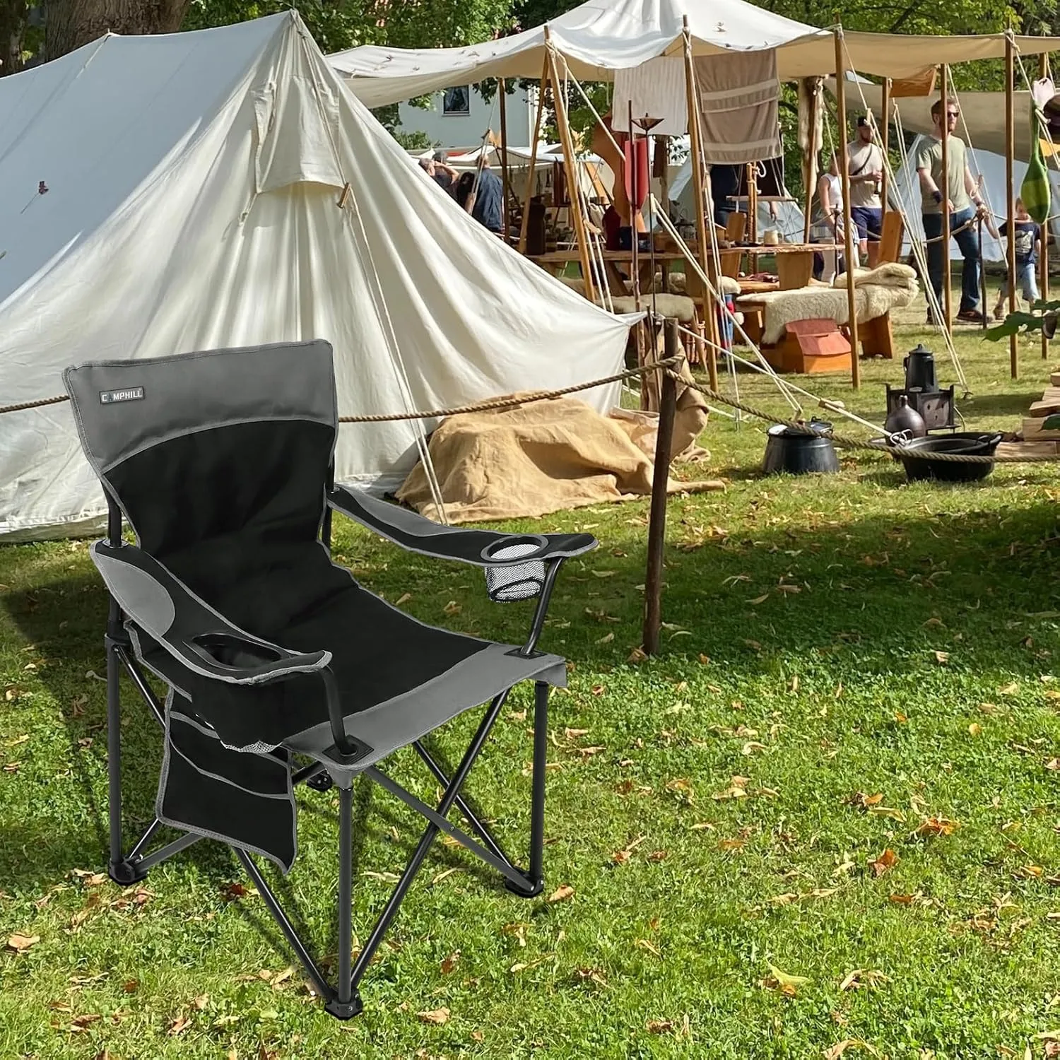 Oversized Portable Camping Chairs, Collapsible Outdoor Chairs with Pocket and Cup Holders, Carry Bag for Camping,Tailgates,Beach,and Sports