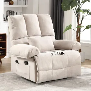 Oversized Recliner Chair 350 lb Weight Capacity, Plus Size 28 inch Large Wide Seat Manual Comfortable Fabric Recliner for Adults Living Room with Pockets Massage Pillow (6008-Beige3)