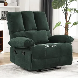 Oversized Recliner Chair 350 lb Weight Capacity, Plus Size 28 inch Large Wide Seat Manual Comfortable Fabric Recliner for Adults Living Room with Pockets Massage Pillow (6008-Green4)
