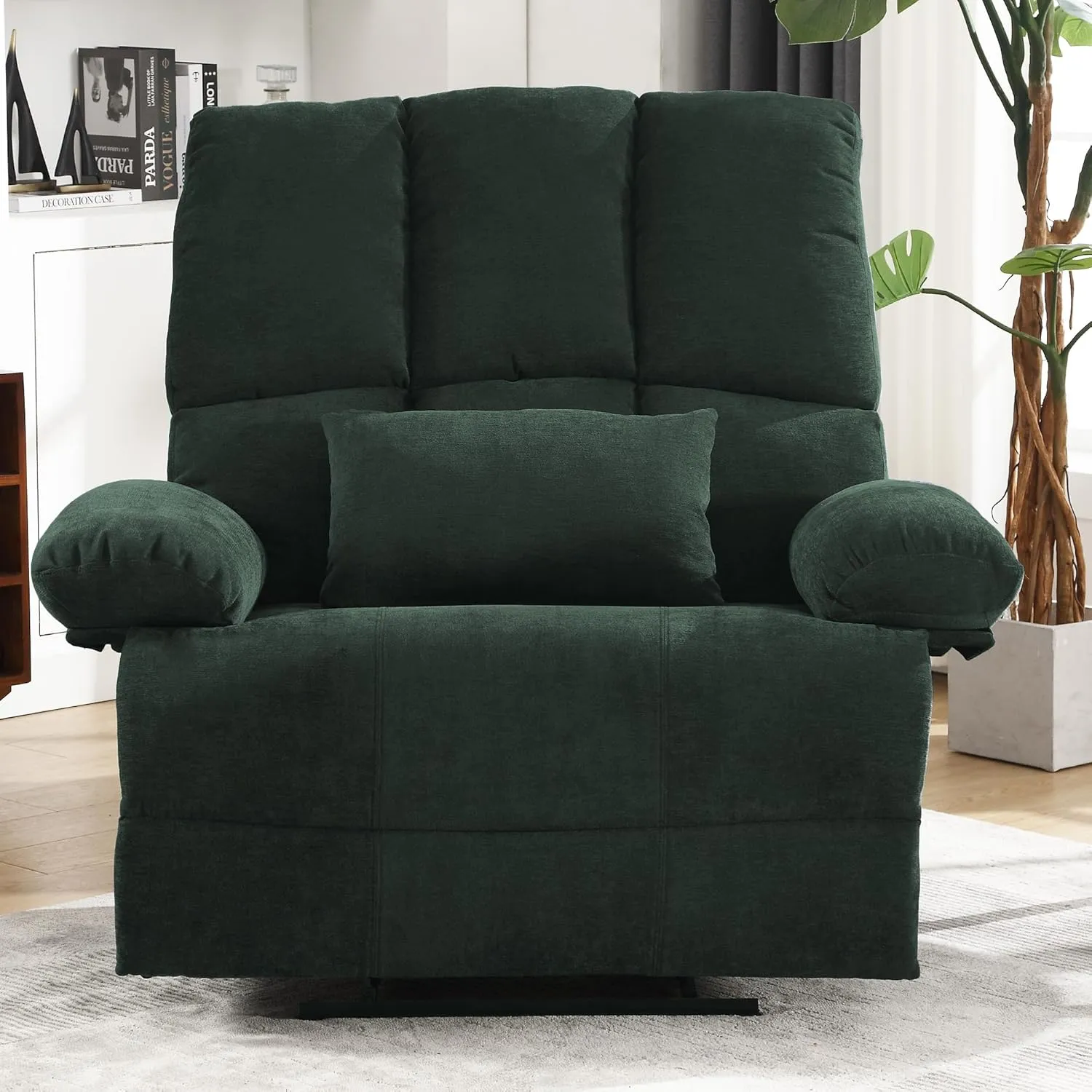 Oversized Recliner Chair 350 lb Weight Capacity, Plus Size 28 inch Large Wide Seat Manual Comfortable Fabric Recliner for Adults Living Room with Pockets Massage Pillow (6008-Green4)