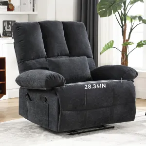 Oversized Recliner Chair 350 lb Weight Capacity, Plus Size 28 inch Large Wide Seat Manual Comfortable Fabric Recliner for Adults Living Room with Pockets Massage Pillow (6008-Grey8)