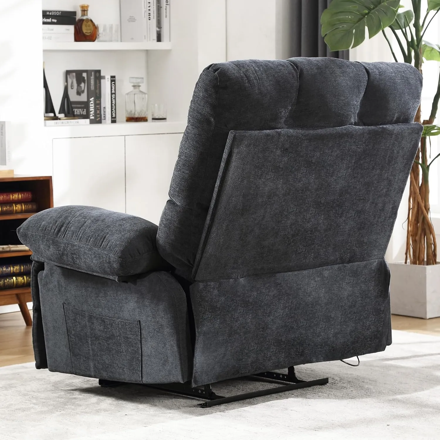 Oversized Recliner Chair 350 lb Weight Capacity, Plus Size 28 inch Large Wide Seat Manual Comfortable Fabric Recliner for Adults Living Room with Pockets Massage Pillow (6008-SD)