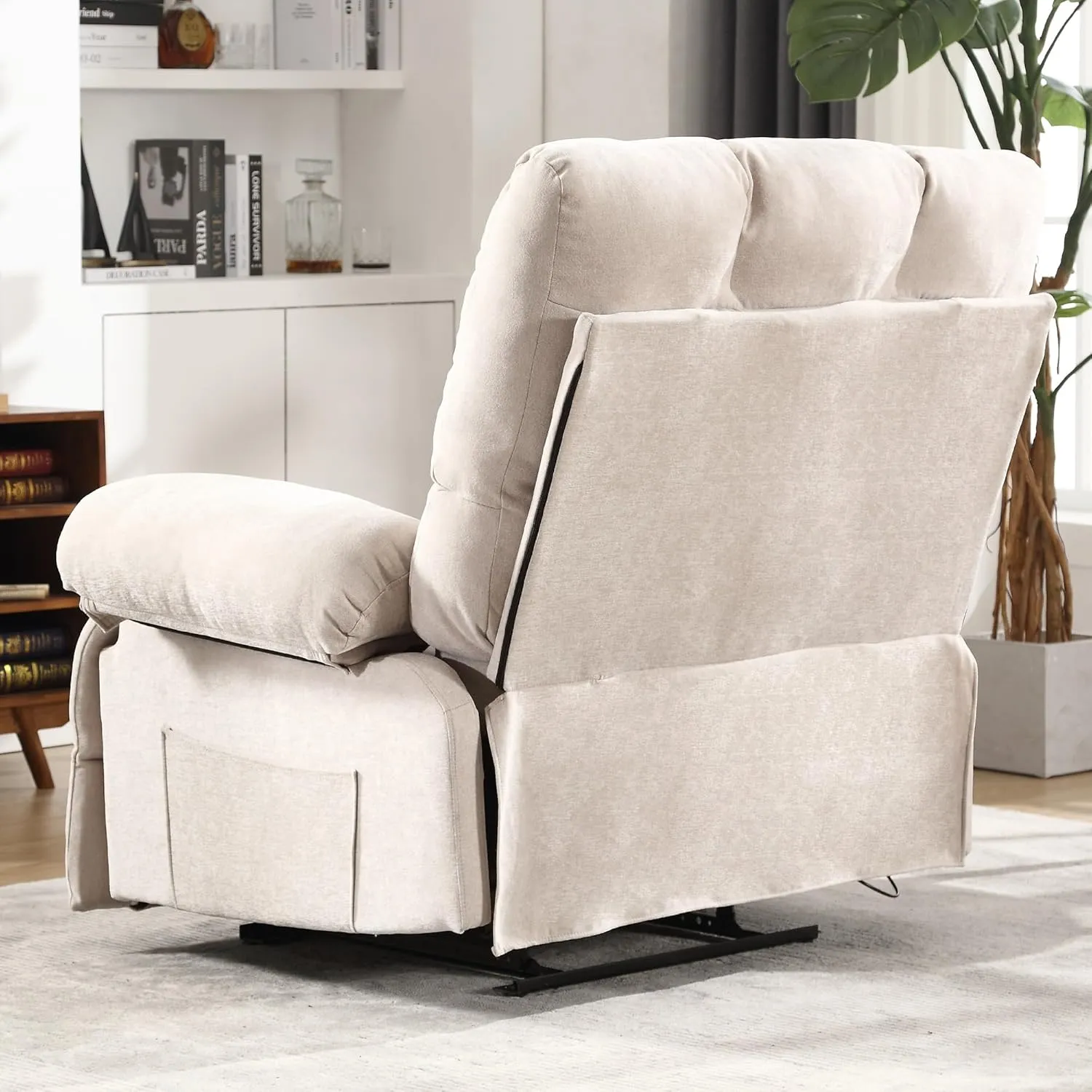 Oversized Recliner Chair 350 lb Weight Capacity, Plus Size 28 inch Large Wide Seat Manual Comfortable Fabric Recliner for Adults Living Room with Pockets Massage Pillow (6008-SD)