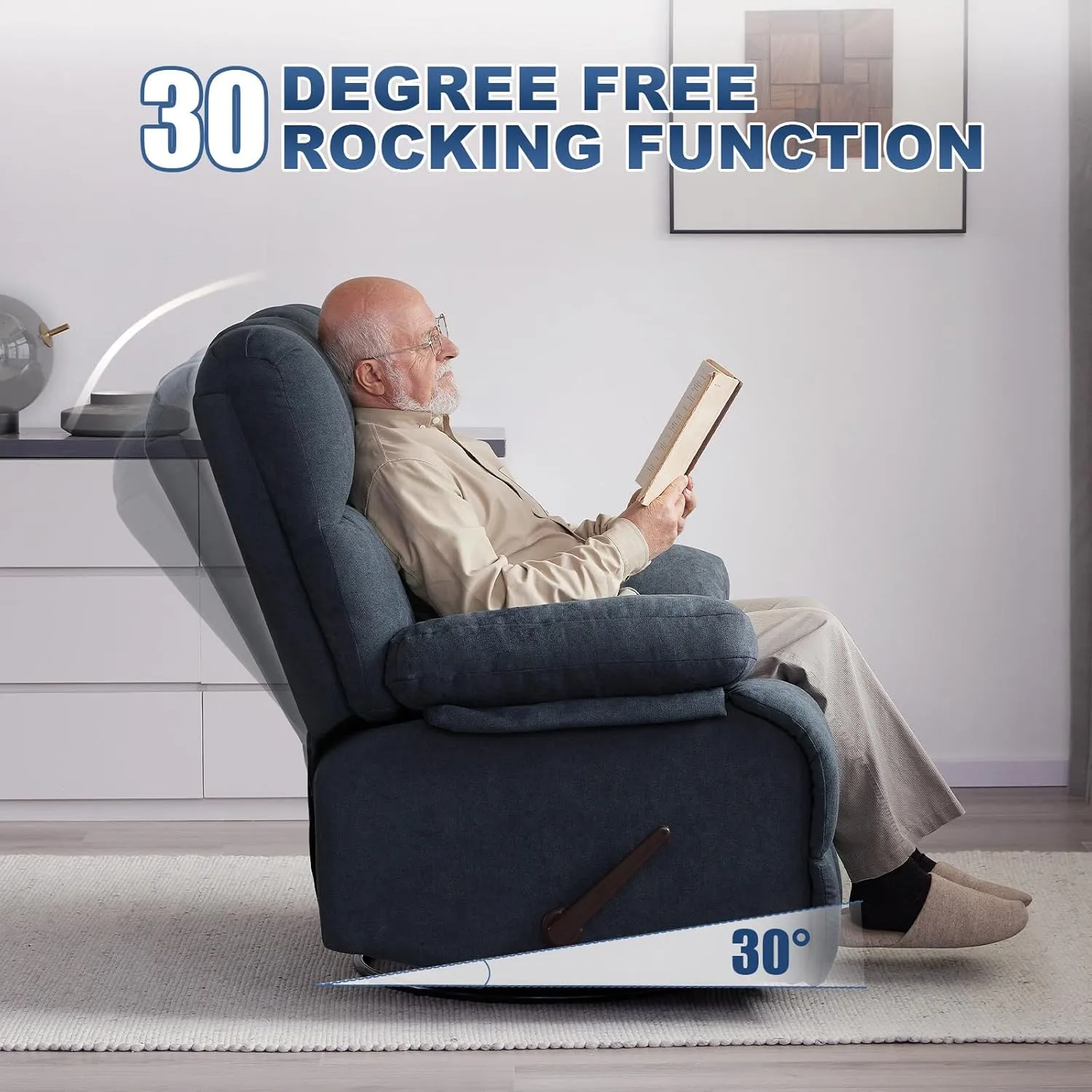 Oversized Recliner Chair, Extra Wide Manual 360°Swivel Recliner Lazy Boy Recliner for Big Man,Overstuffed Soft Rocking Sofa Chair for Living Room(Grey)