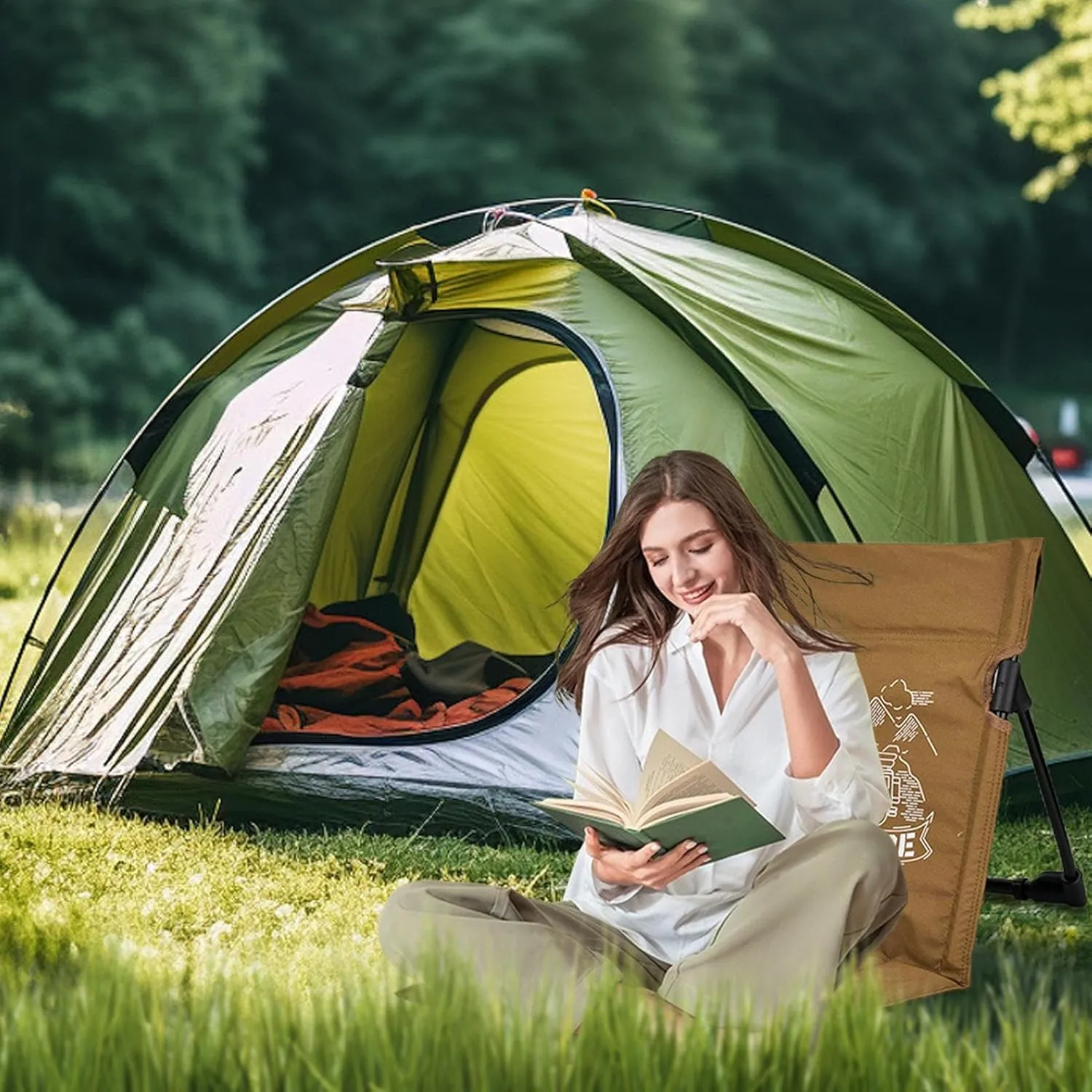 Oxford Cloth Camping Chair - Lightweight Foldable Seat, Travel Ground Chair | Compact Sitting Cushion with Backrest for Beach Hiking, Picnic, Backpack Trips, Outdoor Resting Spot