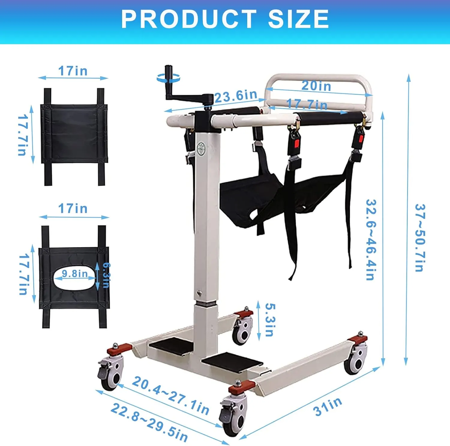 Patient Lift Transfer Chair, Patient Lift for Home Wheelchair Portable Car Lift Aid Transport Chair, Lightweight Bedside Bathroom Wheelchair for Caregivers Elderly Living (Basic Backrest)
