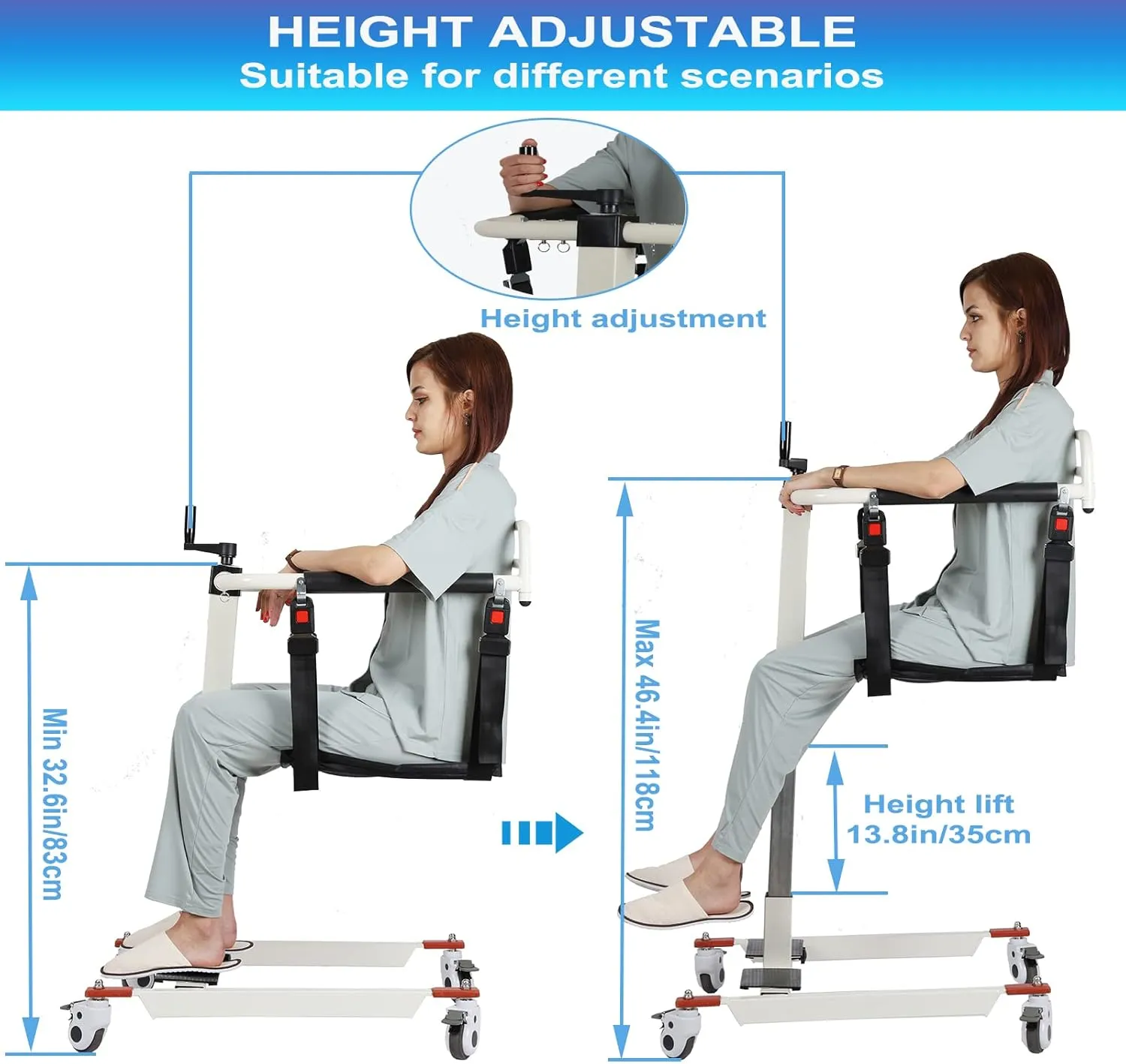 Patient Lift Transfer Chair, Patient Lift for Home Wheelchair Portable Car Lift Aid Transport Chair, Lightweight Bedside Bathroom Wheelchair for Caregivers Elderly Living (Basic Backrest)