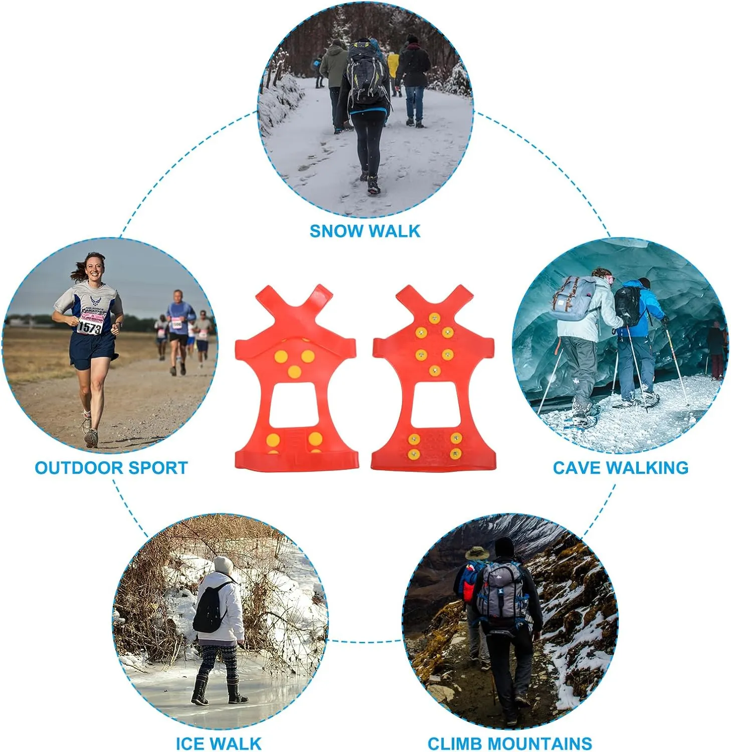 PATIKIL Ice Cleats, Anti-Slip Snow Traction Cleat 10 Steel Studs Crampons Universal Gripper Spikes Claw for Shoes and Boots