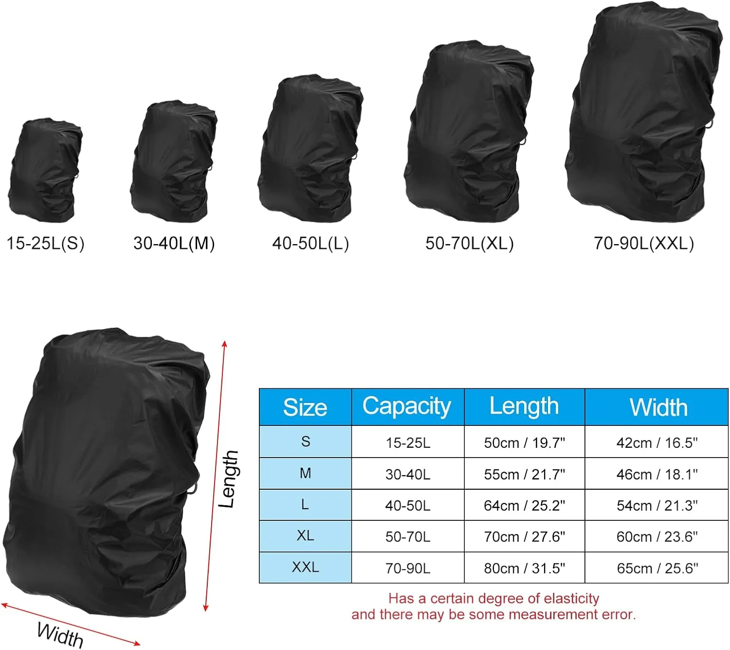 PATIKIL Waterproof Backpack Rain Cover, Backpack Covers with Anti-Slip Cross Buckle Straps & Drawstring Bag for Hiking Camping