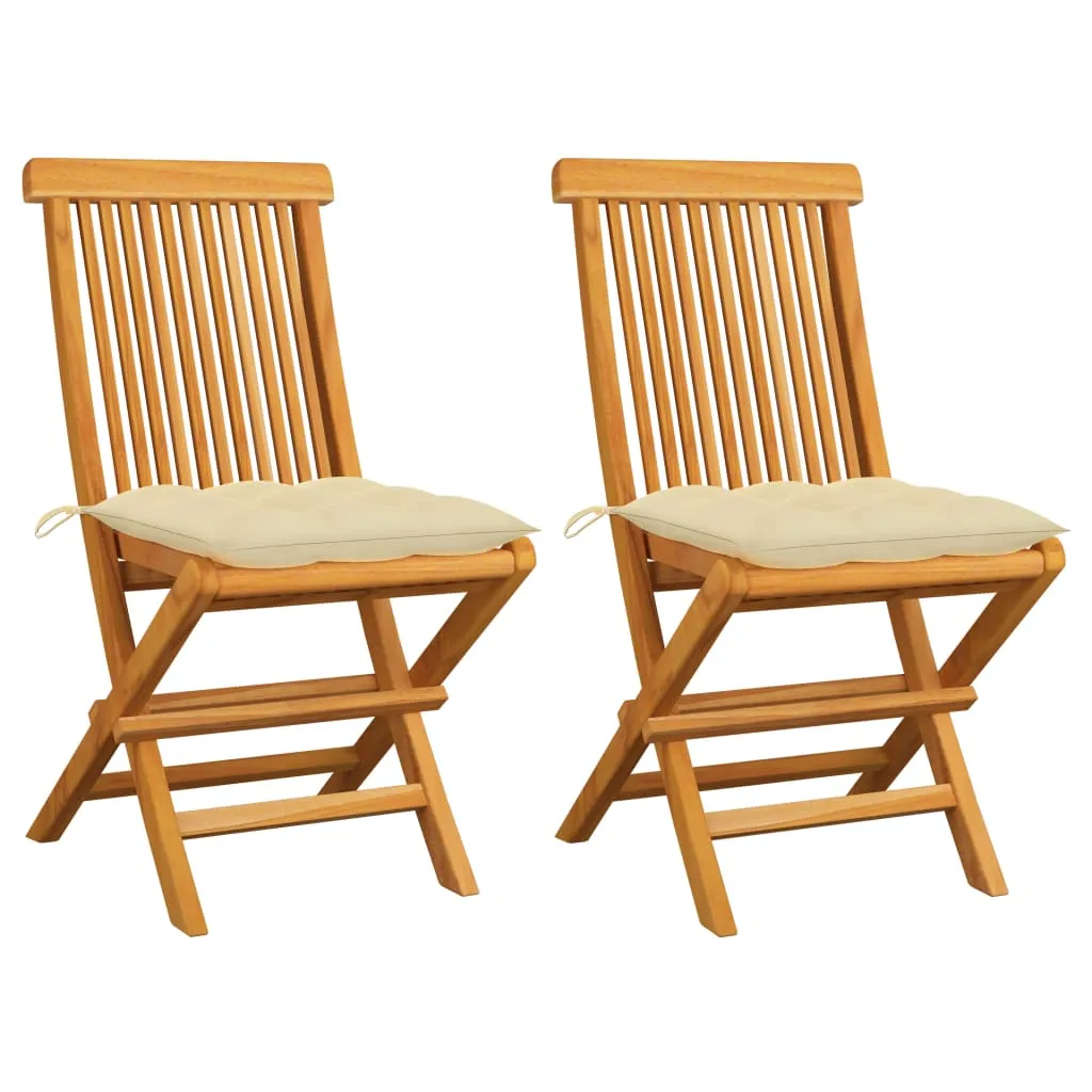 Patio Chairs Outdoor Bistro Folding Chair with Cushions Solid Wood Teak