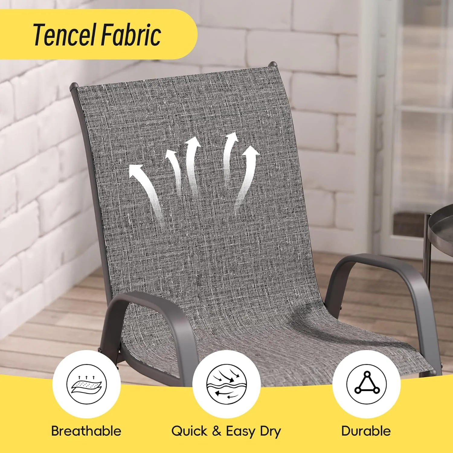 Patio Chairs Set of 6, Stackable Outdoor Dining Chairs Set with Breathable Seat Fabric, All-Weather Powder-Coated Metal Frame for Deck, Pool Side and Backyard, 350LBS Capacity (Grey)