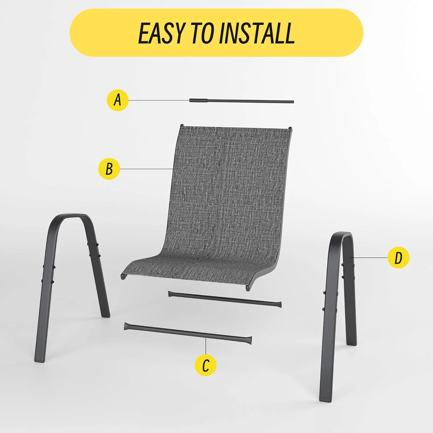 Patio Chairs Set of 6, Stackable Outdoor Dining Chairs Set with Breathable Seat Fabric, All-Weather Powder-Coated Metal Frame for Deck, Pool Side and Backyard, 350LBS Capacity (Grey)