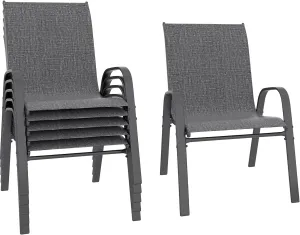 Patio Chairs Set of 6, Stackable Outdoor Dining Chairs Set with Breathable Seat Fabric, All-Weather Powder-Coated Metal Frame for Deck, Pool Side and Backyard, 350LBS Capacity (Grey)