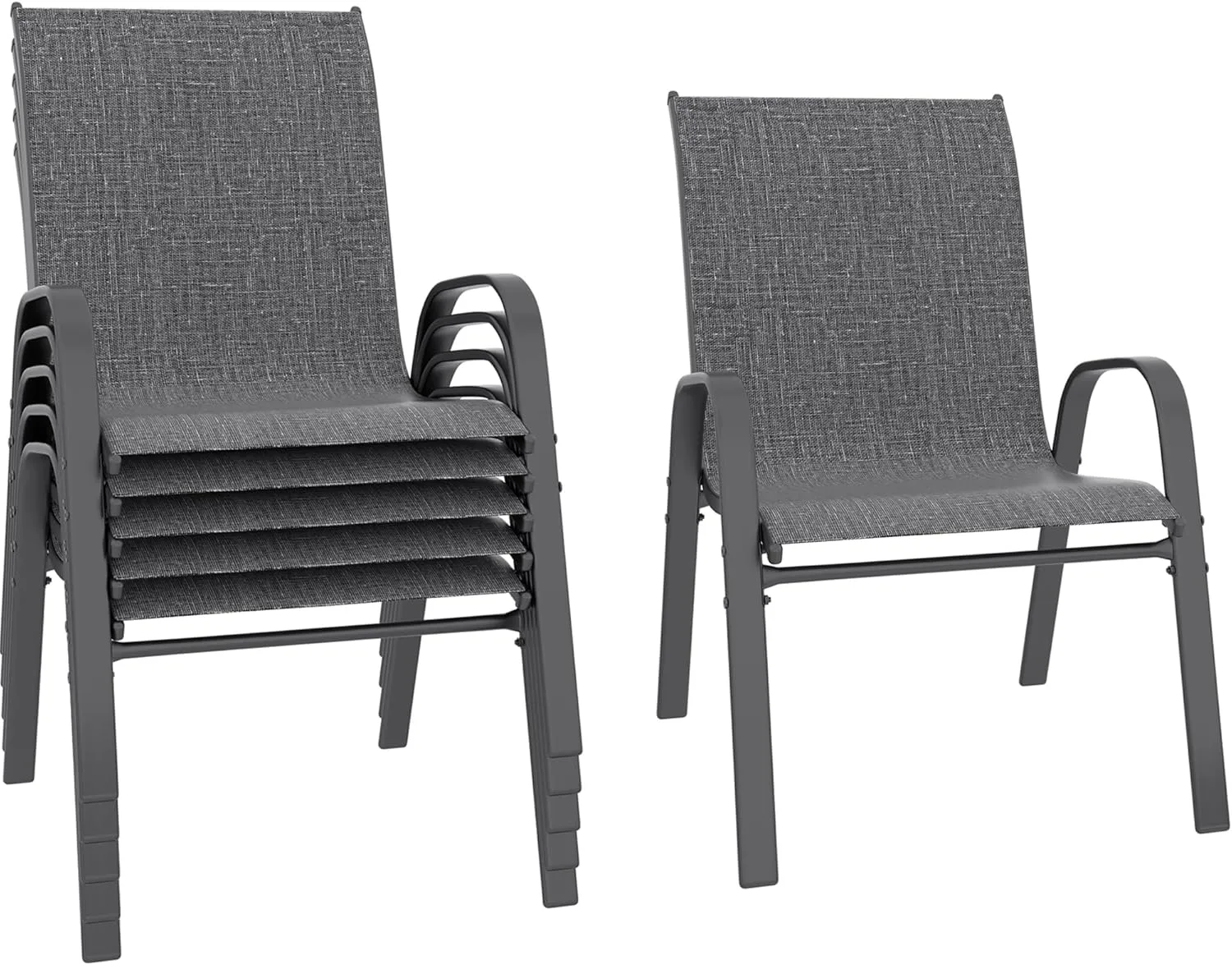 Patio Chairs Set of 6, Stackable Outdoor Dining Chairs Set with Breathable Seat Fabric, All-Weather Powder-Coated Metal Frame for Deck, Pool Side and Backyard, 350LBS Capacity (Grey)