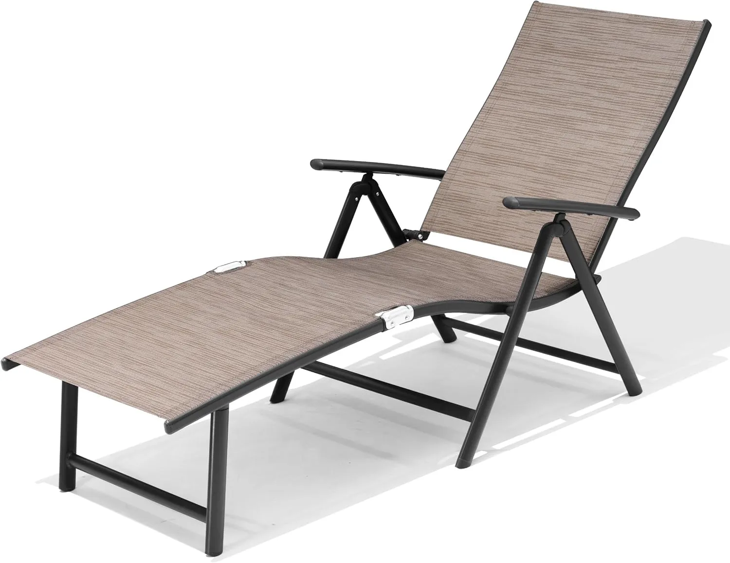 Patio Chaise Lounge Outdoor Adjustable Folding Lounge Chair Recliner with 8 Adjustable Backrest Positions for Pool Beach Yard,Textliene & Brown Aluminum Frame