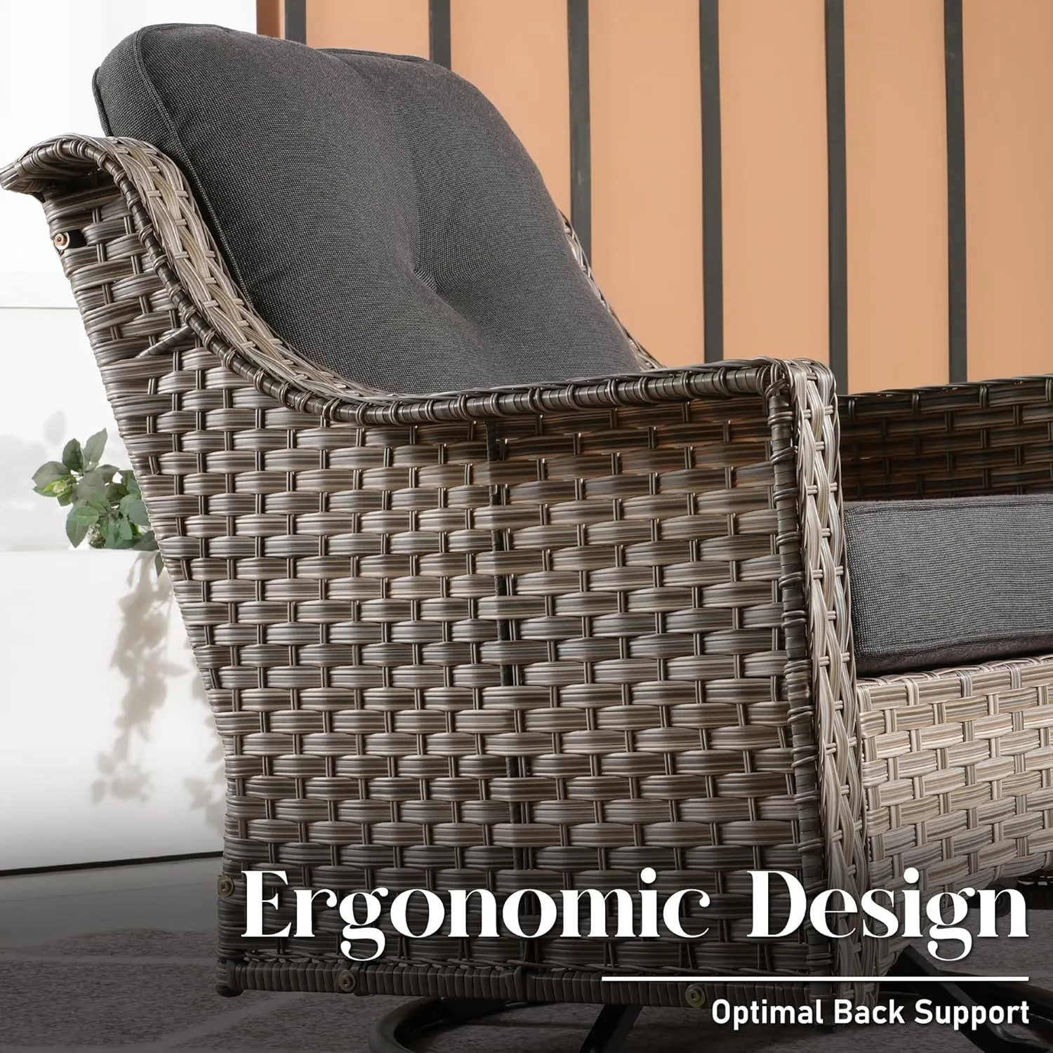 Patio Furniture,All Weather Wicker 5 PCS Outdoor Sofa with High Back Swivel Rocker Chairs,Conversation Set with Solar Powered Coffee Table,Grey Rattan Black Cushion