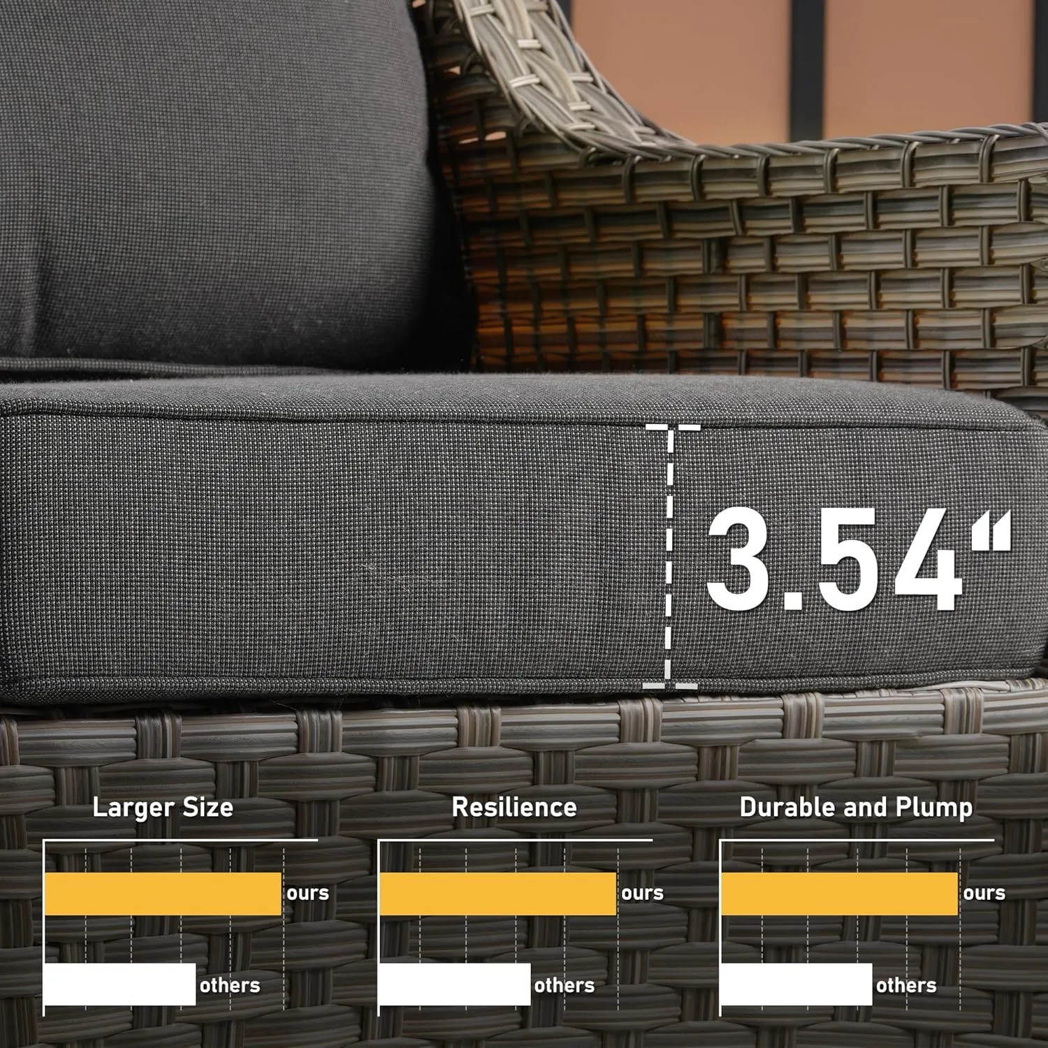 Patio Furniture,All Weather Wicker 5 PCS Outdoor Sofa with High Back Swivel Rocker Chairs,Conversation Set with Solar Powered Coffee Table,Grey Rattan Black Cushion