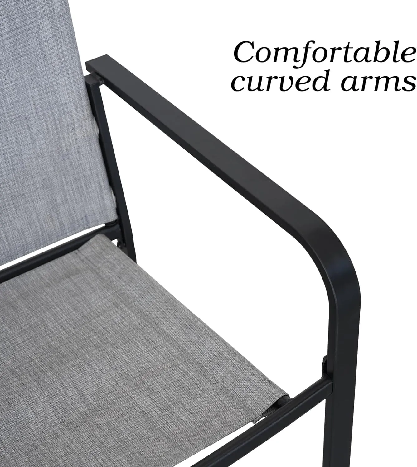 Patio Stacking Dining Chairs 6 Piece with Armrest, Textilene Support and Metal Frame - Gray