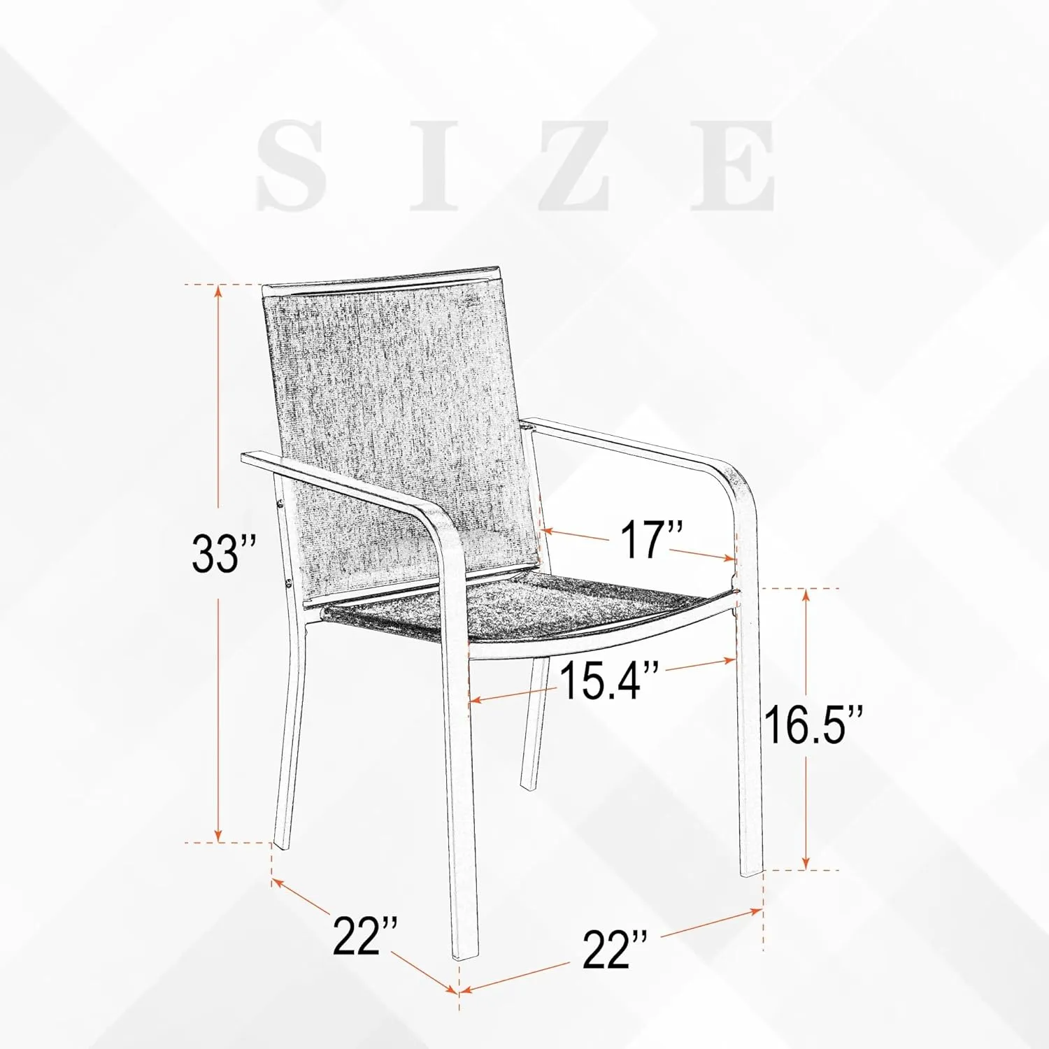 Patio Stacking Dining Chairs 6 Piece with Armrest, Textilene Support and Metal Frame - Gray