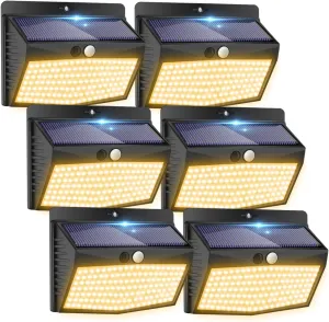 Peasur [138 LED/6 Packs] Solar Outdoor Motion Sensor Lights with 3 Lighting Modes Wireless Wall Waterproof Security Powered for Garden Fence Yard Deck Garage, Warm White