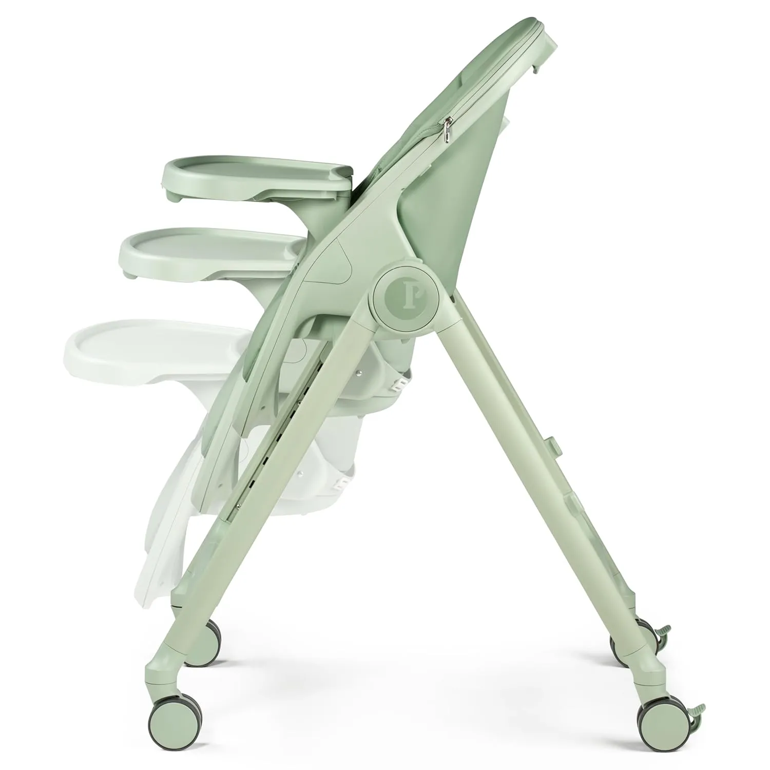 Peg Perego Living, Grow with Baby Folding High Chair & Recliner, Height Adjustable, Quick Clean & Easy Push Wheels for Babies & Toddlers, Made in Italy, Sage