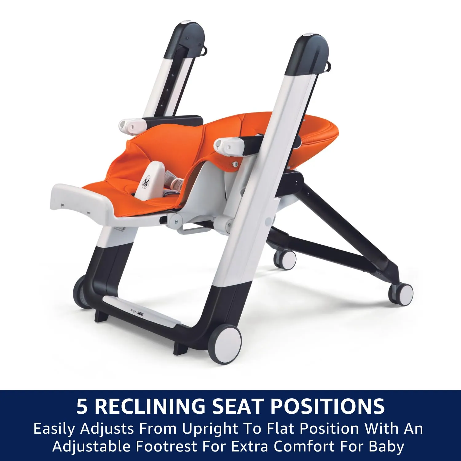 Peg Perego Siesta, Grow with Baby Folding High Chair & Recliner, Height Adjustable, Quick Clean & Easy Push Wheels for Babies & Toddlers, Made in Italy, Ambiance Brown (White)