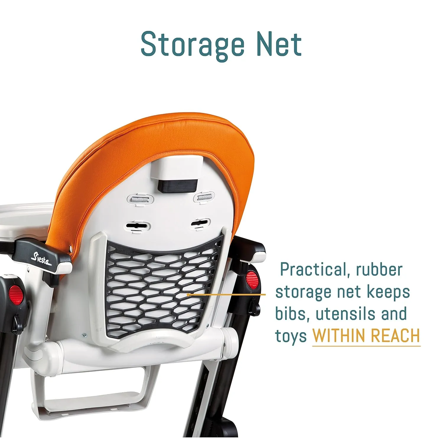 Peg Perego Siesta, Grow With Baby Folding High Chair & Recliner, Height Adjustable, Quick Clean & Easy Push Wheels For Babies & Toddlers, Made in Italy, Arancia (Orange)
