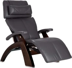 Perfect Chair Human Touch PC-420 Classic Manual Plus Dark Walnut Zero Gravity Recliner Plus Back Cover and Stay Well Weighted Blanket - Gray Premium Leather