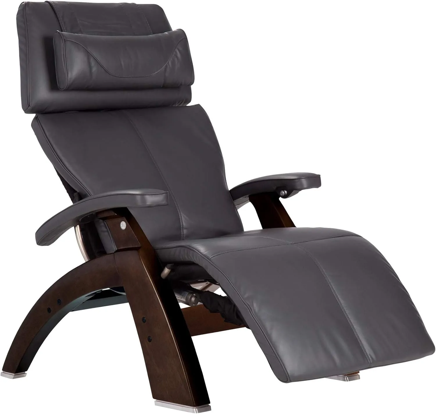 Perfect Chair Human Touch PC-420 Classic Manual Plus Dark Walnut Zero Gravity Recliner Plus Back Cover and Stay Well Weighted Blanket - Gray Premium Leather