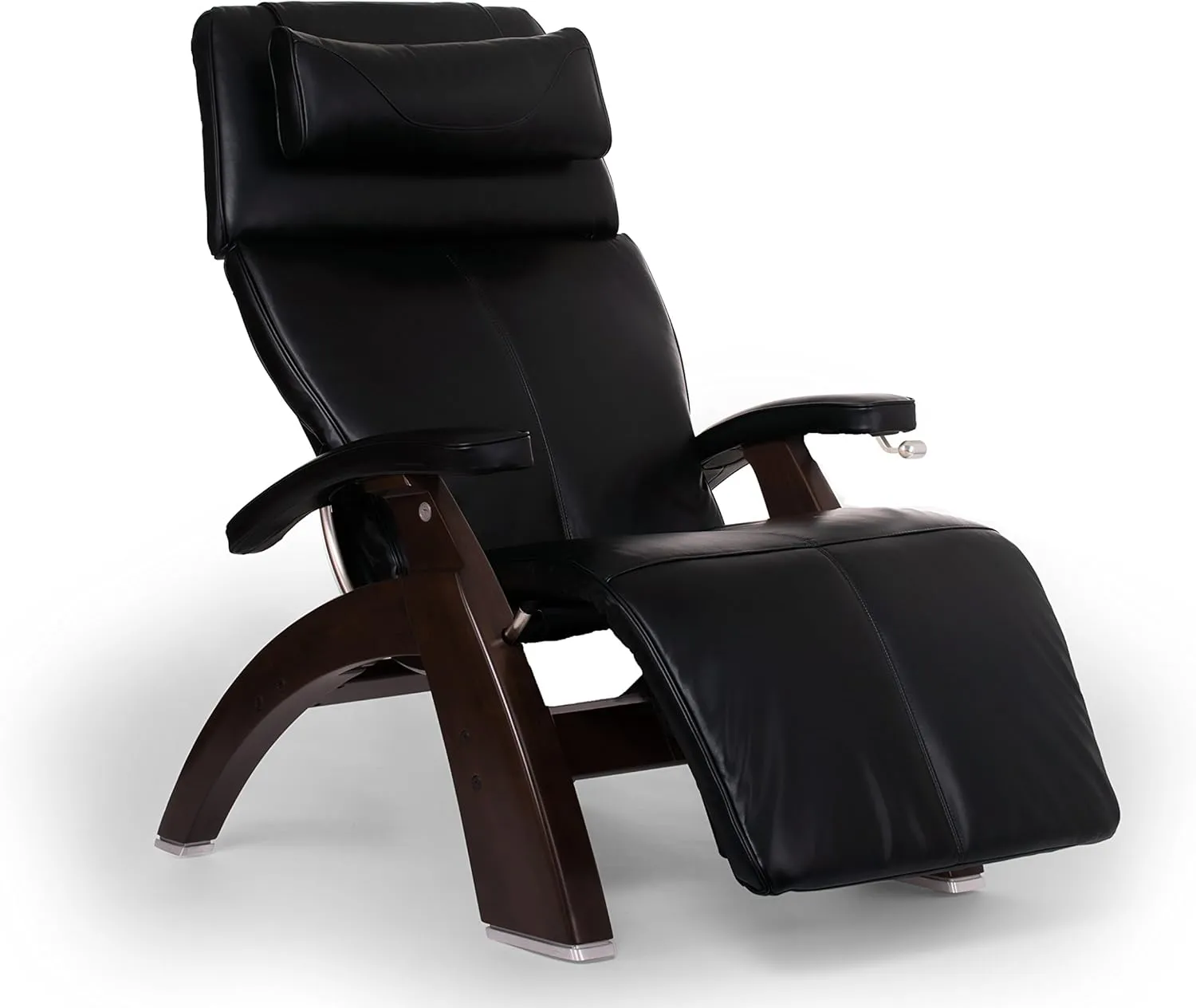Perfect Chair Human Touch PC-420 Classic Manual Plus Series 2 Dark Walnut Wood Base Zero-Gravity Recliner - Black Premium Leather