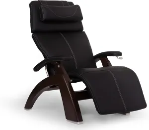 Perfect Chair Human Touch PC-420 Classic Manual Plus Series 2 Dark Walnut Wood Base Zero-Gravity Recliner - Black SoftHyde Vinyl