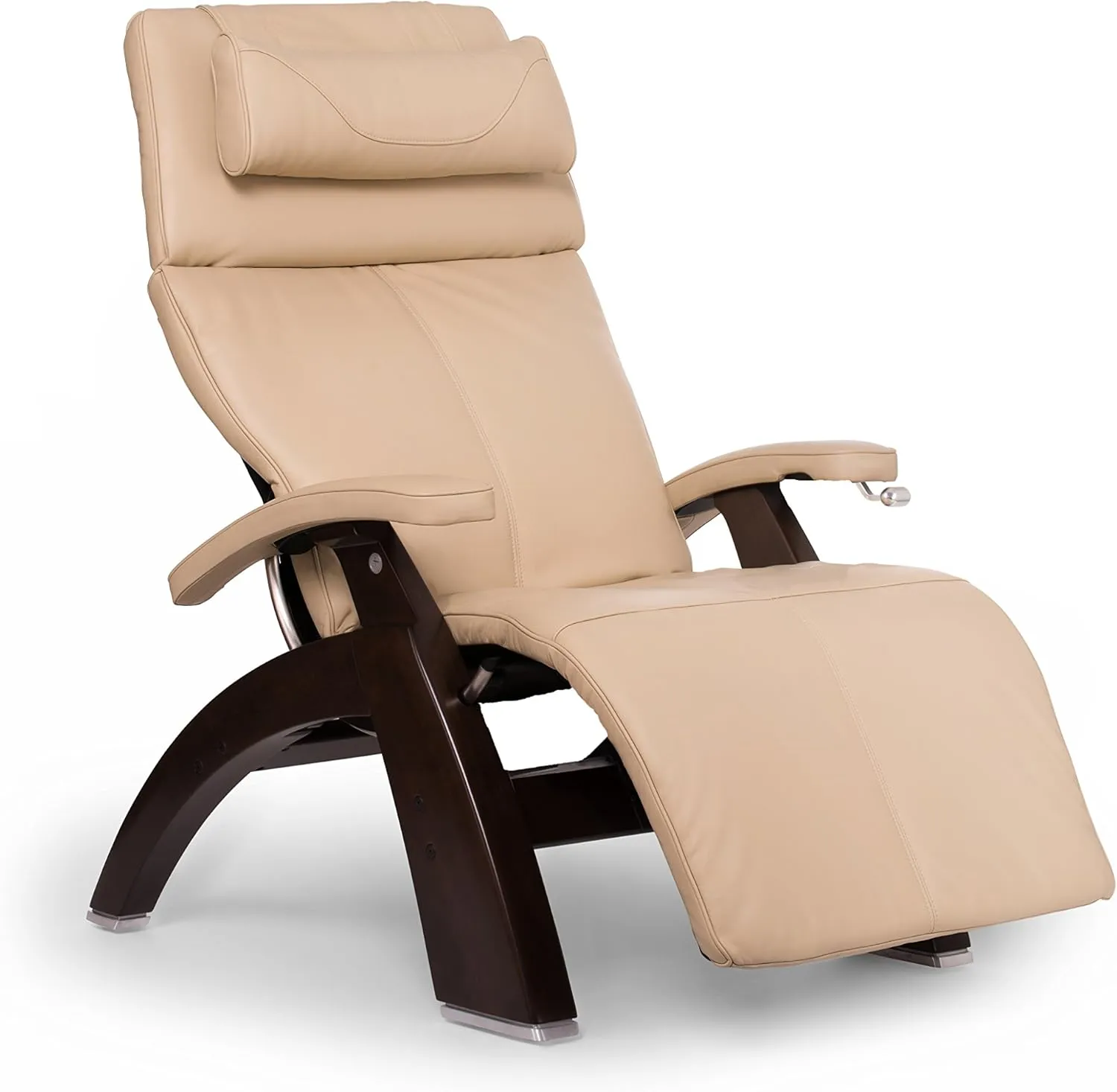Perfect Chair Human Touch PC-420 Classic Manual Plus Series 2 Dark Walnut Wood Base Zero-Gravity Recliner - Ivory Premium Leather