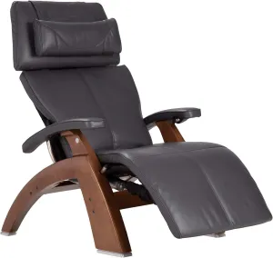 Perfect Chair Human Touch PC-420 Classic Manual Plus Walnut Zero Gravity Recliner Plus Back Cover and Stay Well Weighted Blanket - Gray Premium Leather