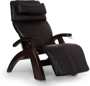 Perfect Chair Human Touch PC-420 Classic Manual Plus with Jade Heat Dark Walnut Wood Base Zero-Gravity Recliner - Espresso Premium Leather