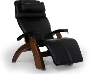 Perfect Chair Human Touch PC-420 Classic Manual Plus with Jade Heat Walnut Wood Base Zero-Gravity Recliner - Black Premium Leather