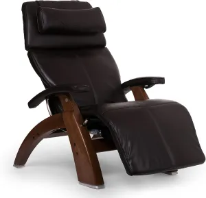 Perfect Chair Human Touch PC-600 Omni Motion Silhouette Series 2 Power Recline Chestnut Wood Base Zero-Gravity Recliner - Espresso Premium Leather