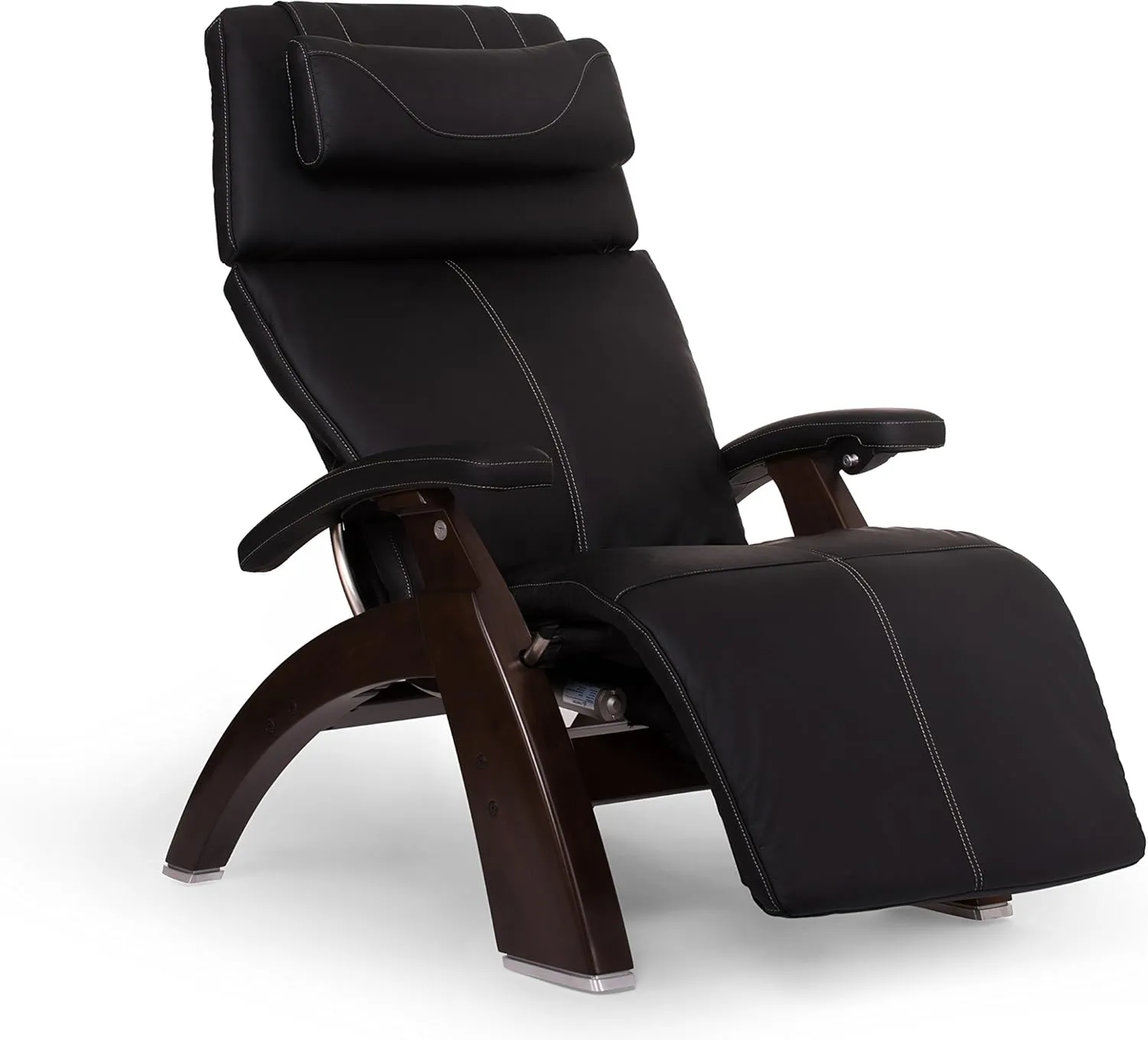 Perfect Chair Human Touch PC-610 Omni-Motion Series 2 Power Recline Dark Walnut Wood Base Zero-Gravity Recliner - Black SoftHyde Vinyl